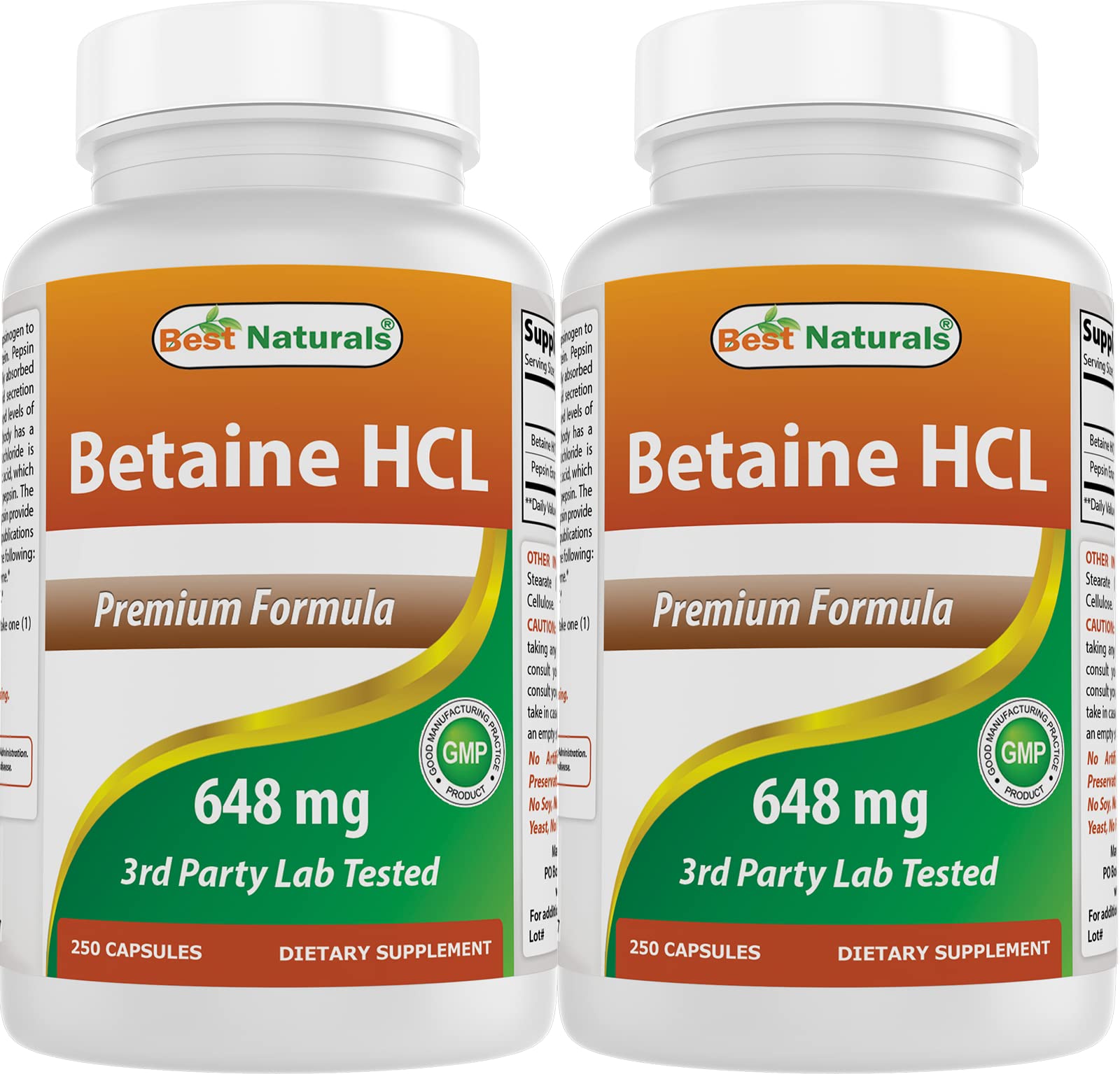 Best Naturals Betaine HCL bottle front view showing product quality and usability