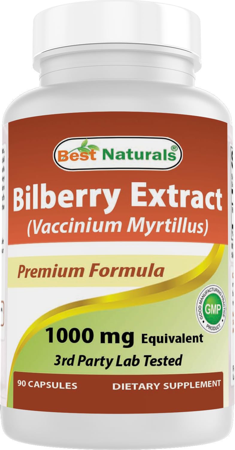 Best Naturals Bilberry Extract 1000mg bottle shows clean packaging for vision support.
