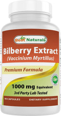 Best Naturals Bilberry Extract 1000mg bottle shows clean packaging for vision support.