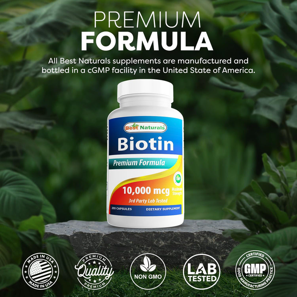 Top view of Best Naturals Biotin 10000mcg bottle