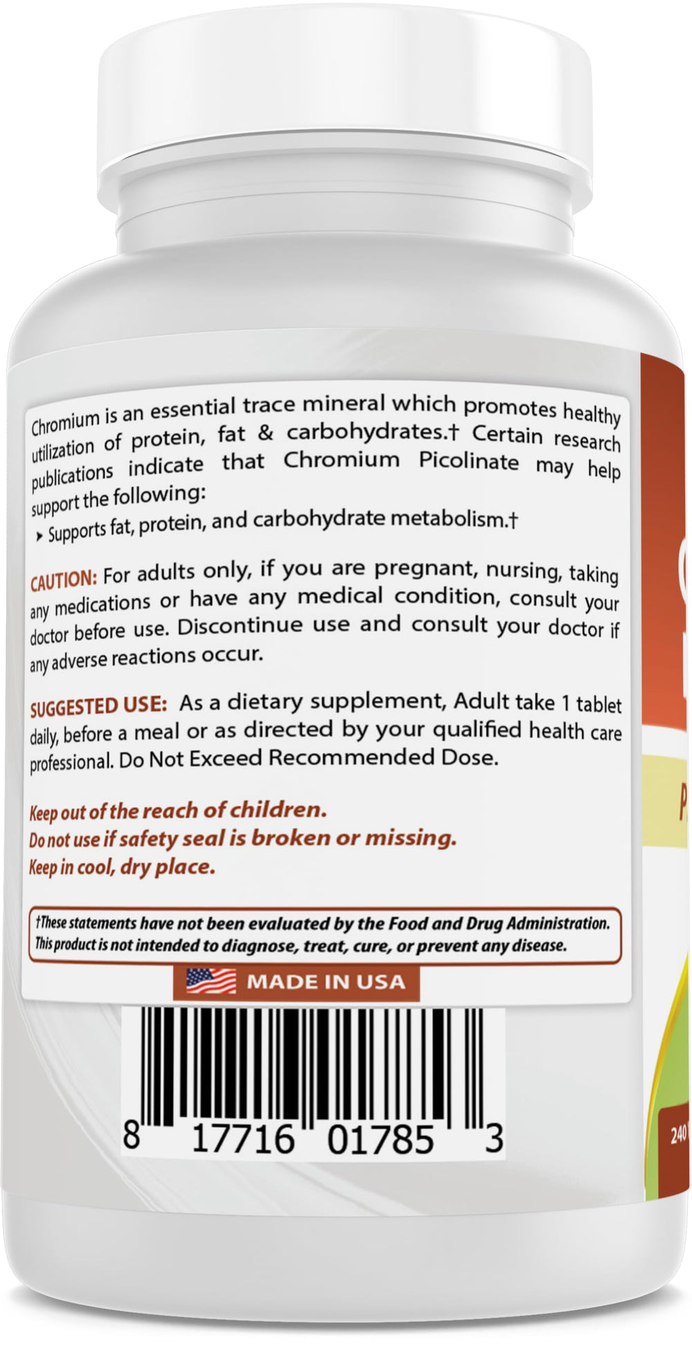 Bottle open with tablets from Best Naturals chromium supplement