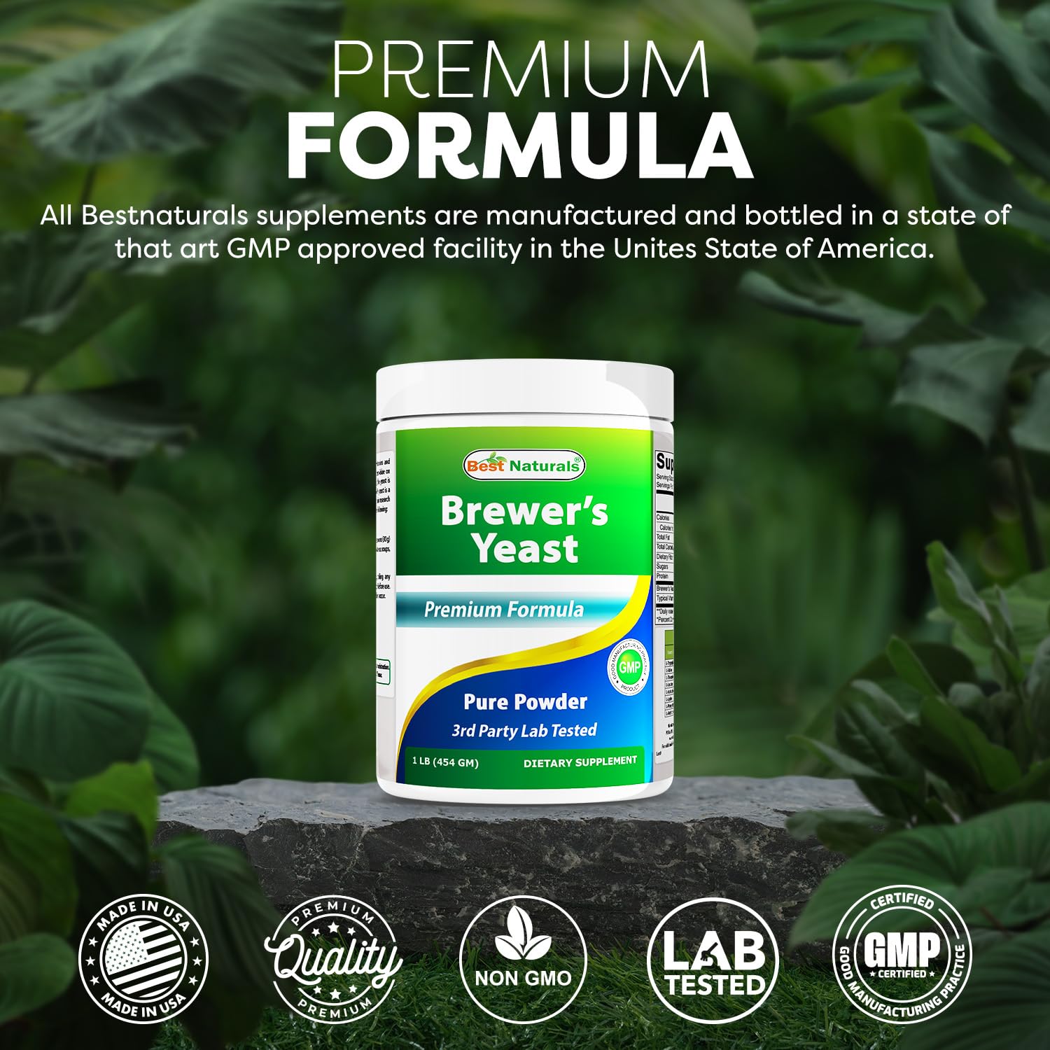 Best Naturals Brewers Yeast powder in glass jar conveys freshness and shelf stability