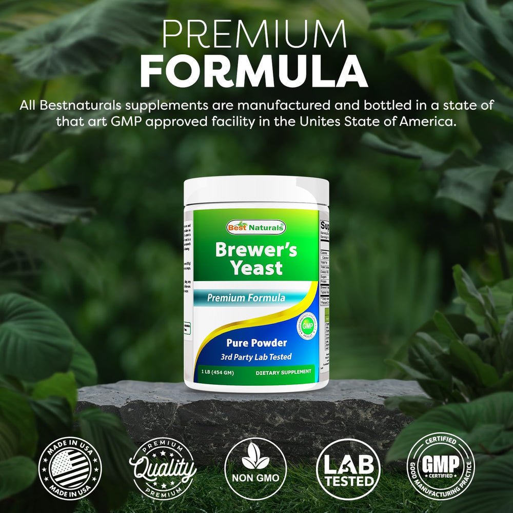 Best Naturals Brewers Yeast powder in glass jar conveys freshness and shelf stability