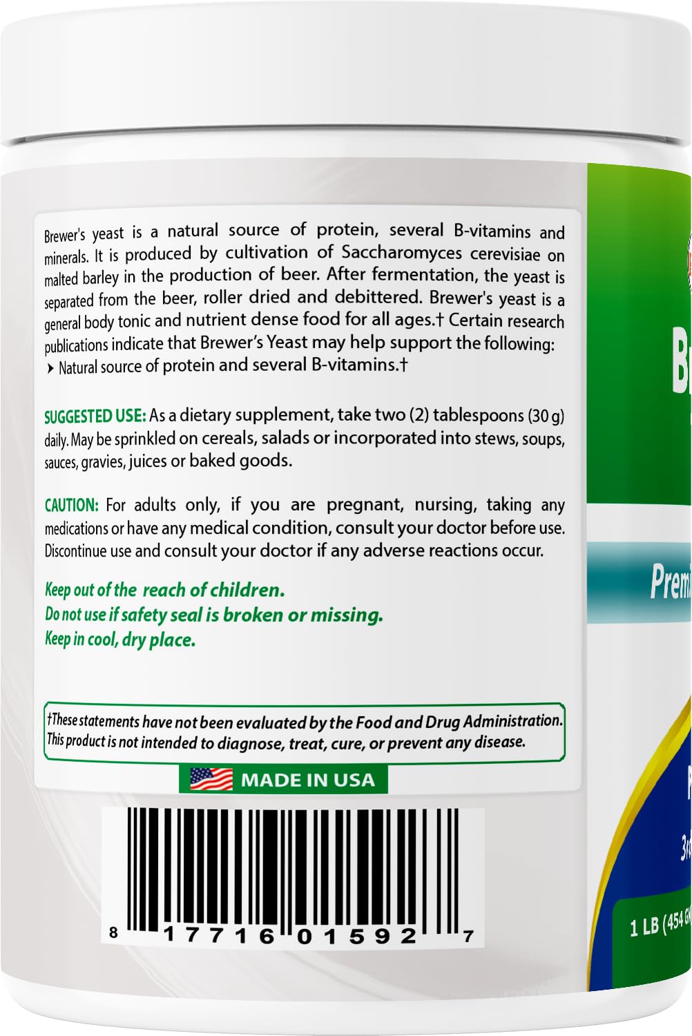 Best Naturals Brewers Yeast powder ingredients list highlights non-GMO gluten-free profile
