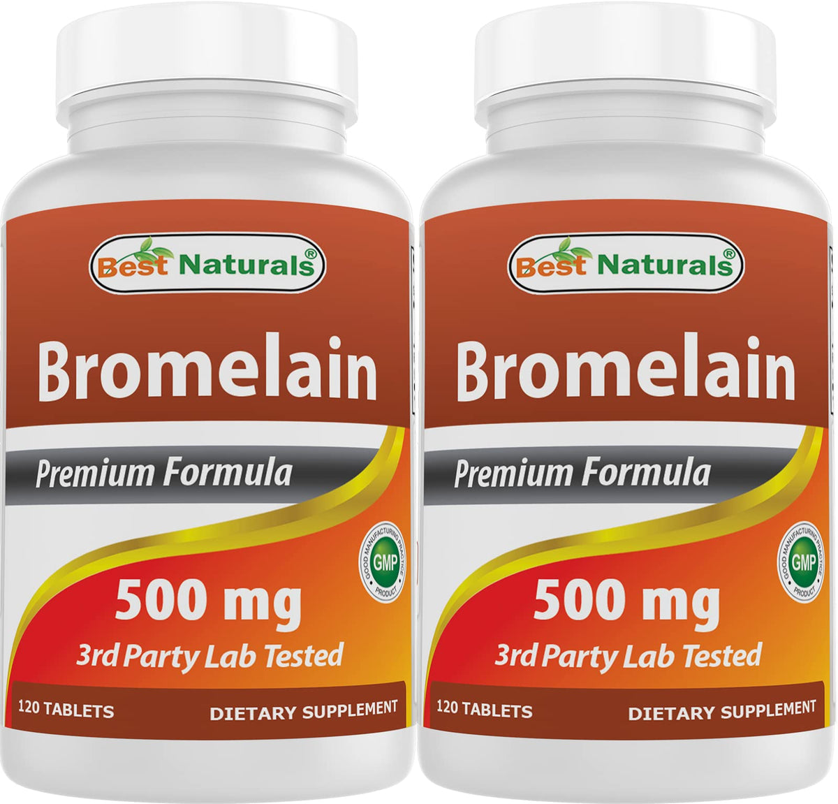 Best Naturals Bromelain 500mg bottle front shows high-potency supplement for daily use.