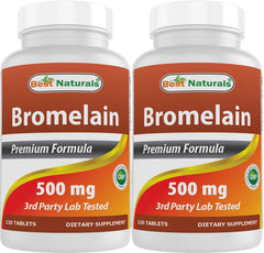 Best Naturals Bromelain 500mg bottle front shows high-potency supplement for daily use.