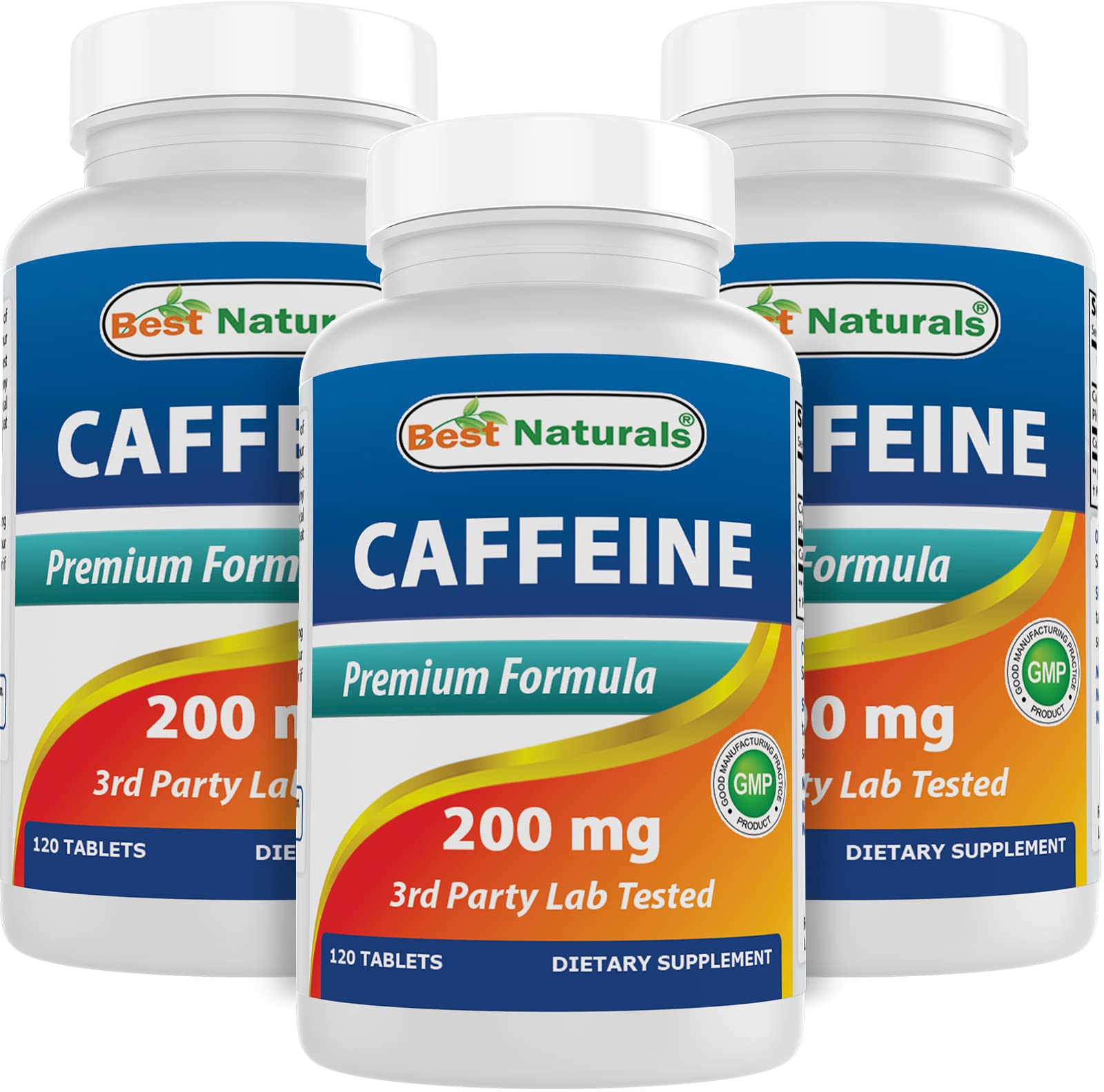 Best Naturals caffeine pills 200 mg bottle front view for energy support.