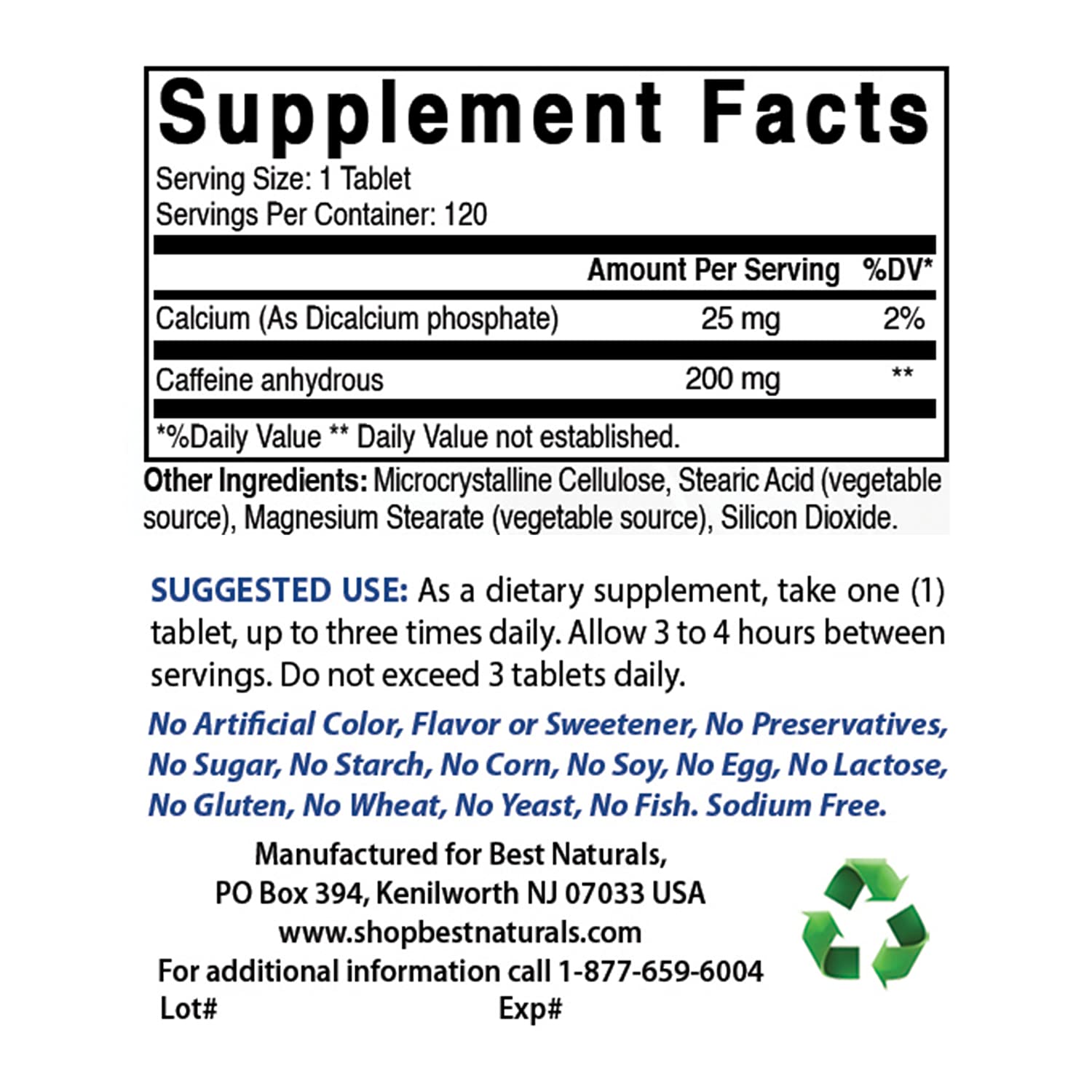 Best Naturals bottle top view highlighting 120 tablets per bottle.
