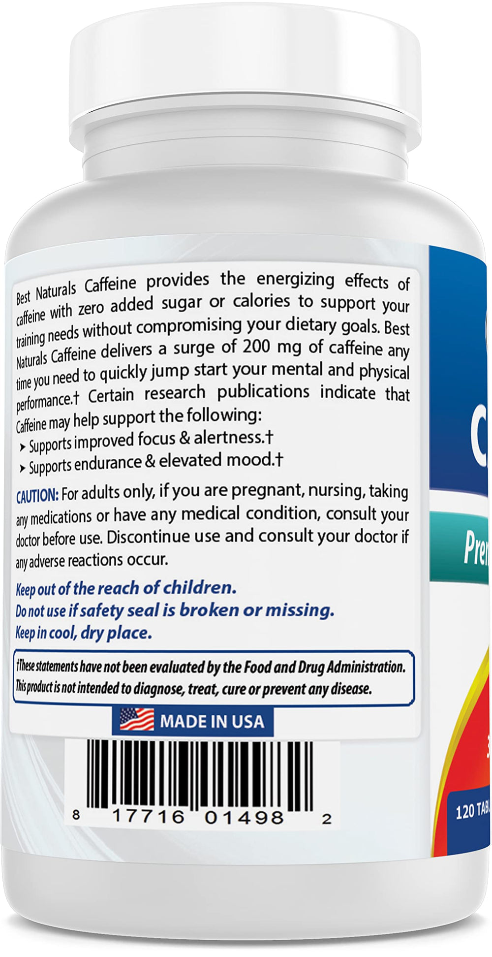 Best Naturals caffeine pills ingredient list highlights clean formula.