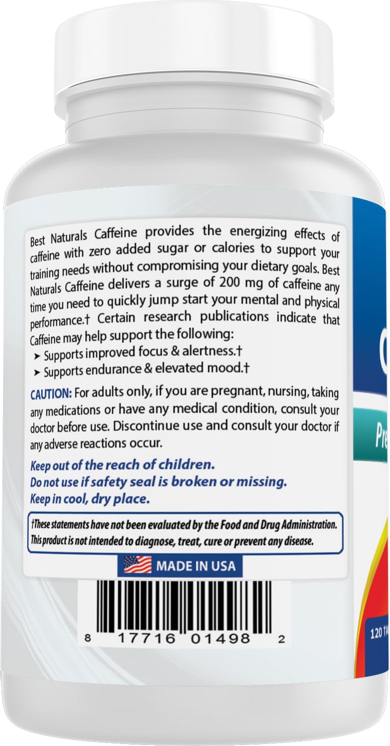 Best Naturals Caffeine Pills packaging outer box with clear dosage information