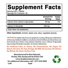 Best Naturals Calcium D-Glucarate bottle front showing 120 tablets.