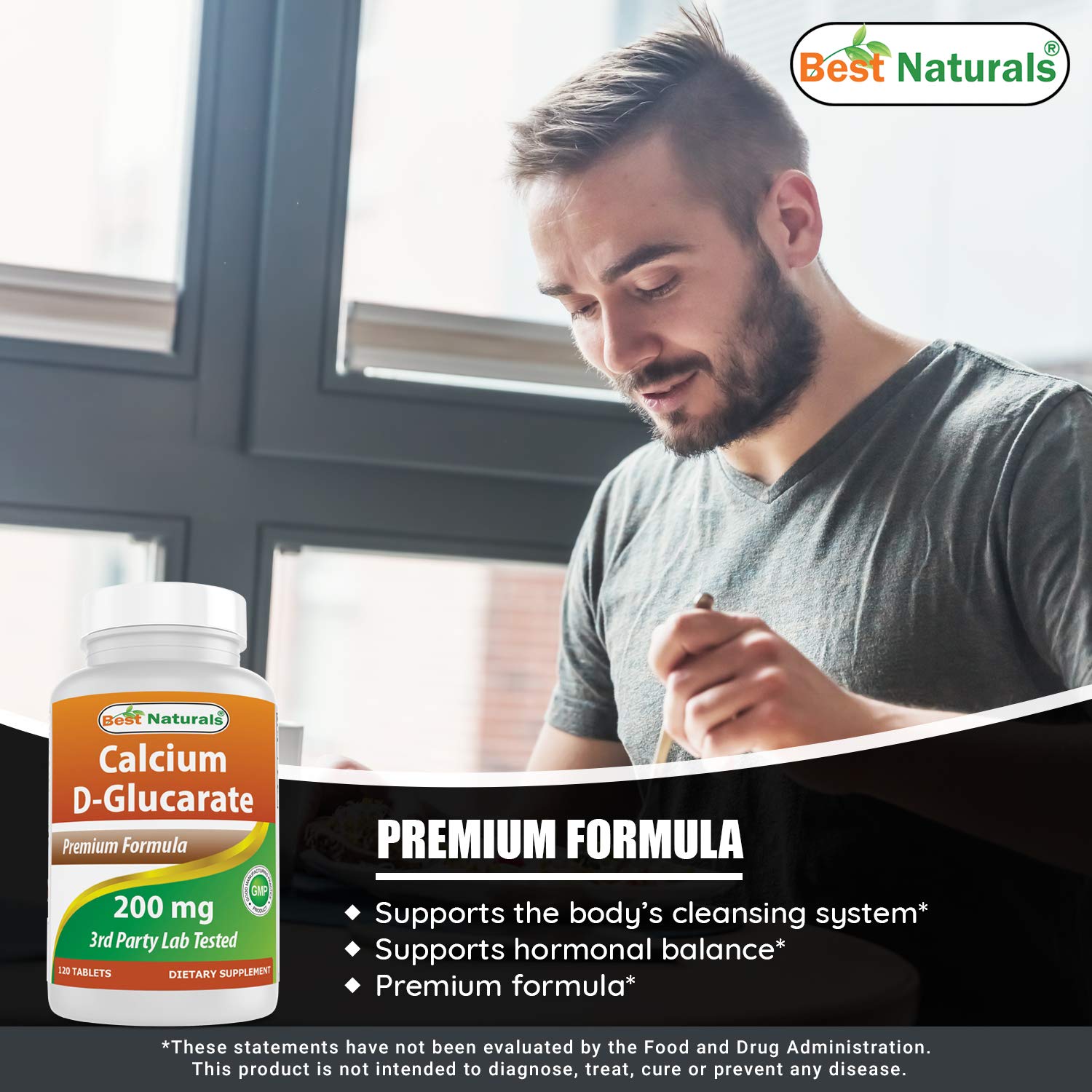 Best Naturals Calcium D-Glucarate being poured for easy dosing.