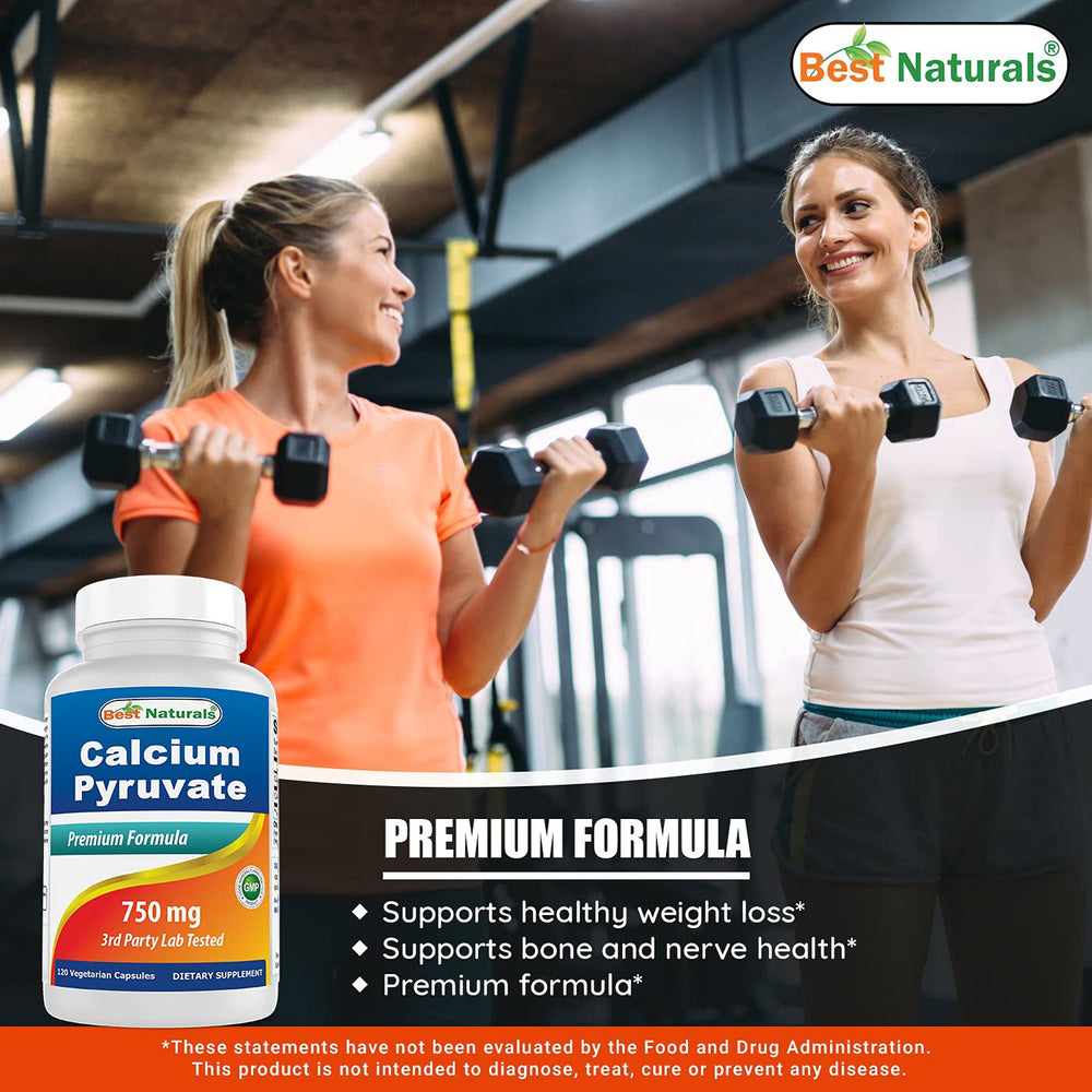 Best Naturals calcium pyruvate US facility badge emphasizing domestic production