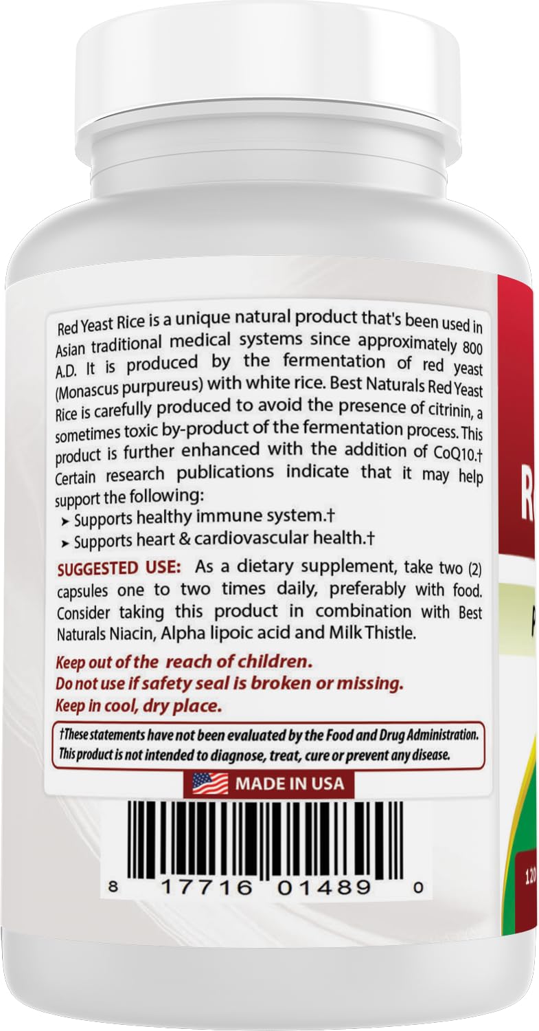 Capsule pour of Best Naturals Red Yeast Rice with CoQ10 for quick intake.