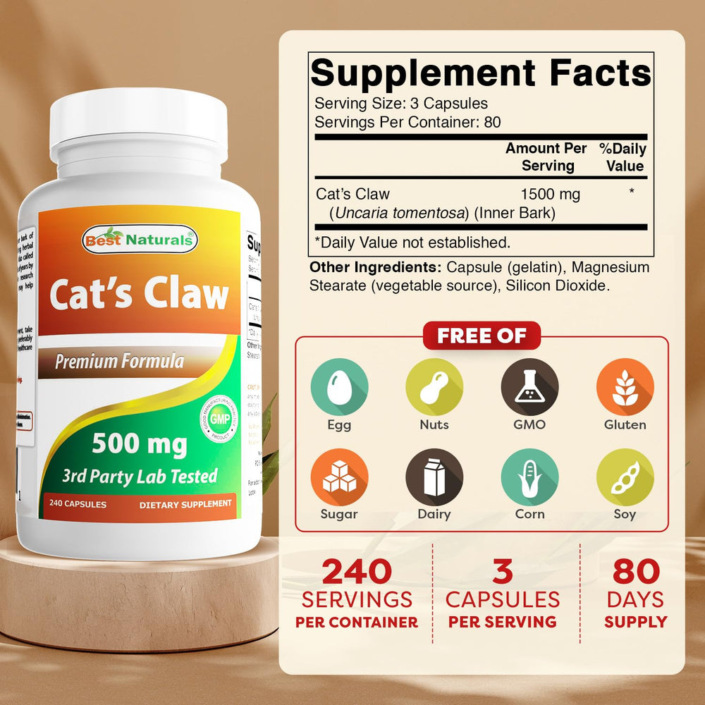Best Naturals Cat's Claw label close-up emphasizing purity and quality