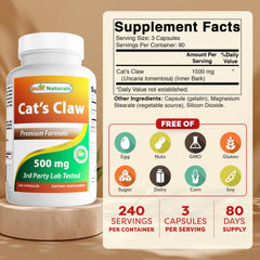Best Naturals Cat's Claw label close-up emphasizing purity and quality
