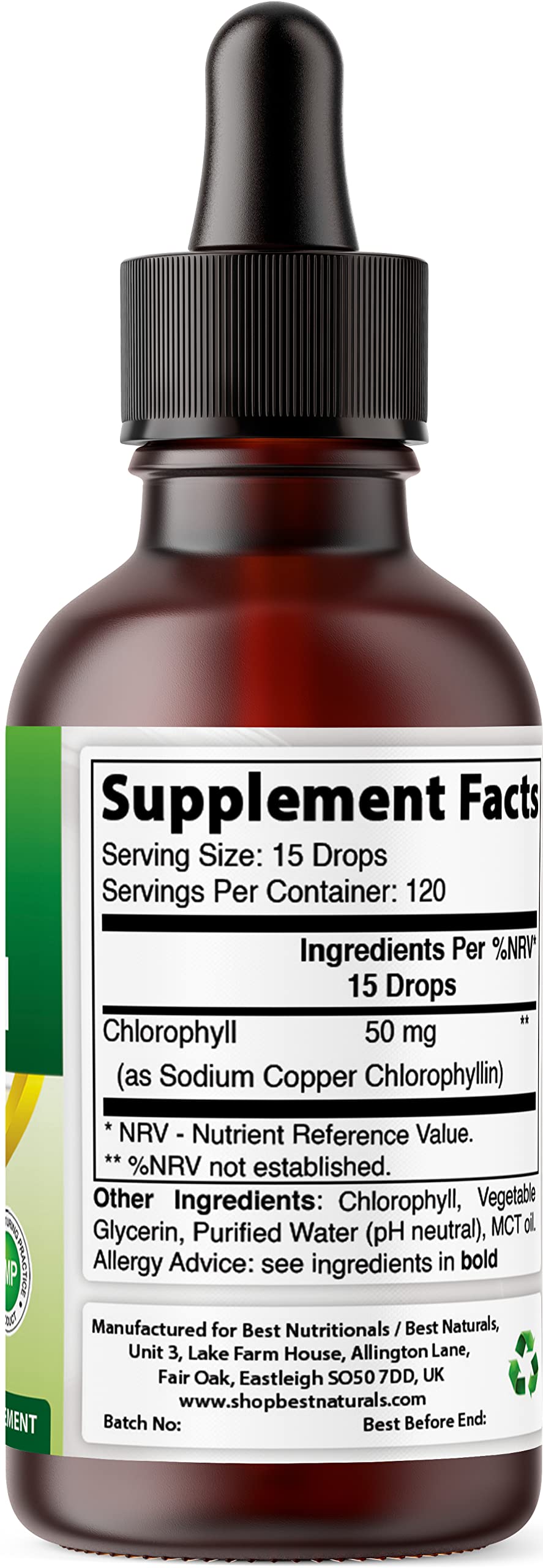 Close-up of Best Naturals label highlighting 50 mg per serving.