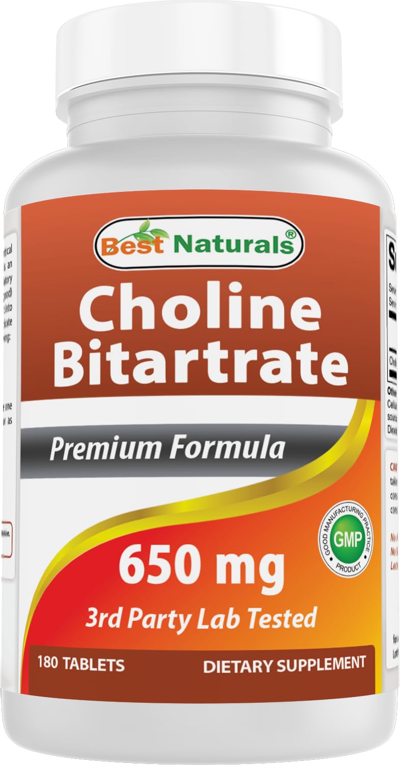 Best Naturals Choline Bitartrate 650 mg bottle for cognitive support.