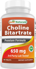 Best Naturals Choline Bitartrate 650 mg bottle for cognitive support.