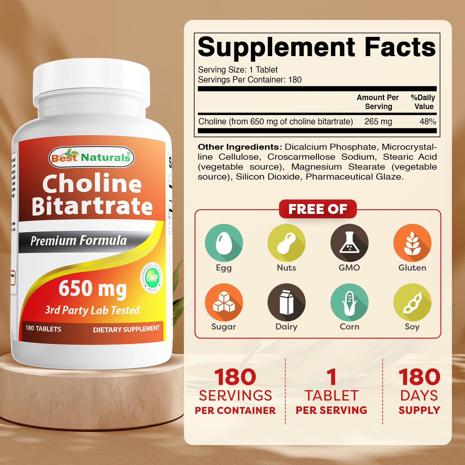 Close-up of Best Naturals tablets showing easy-to-swallow form.