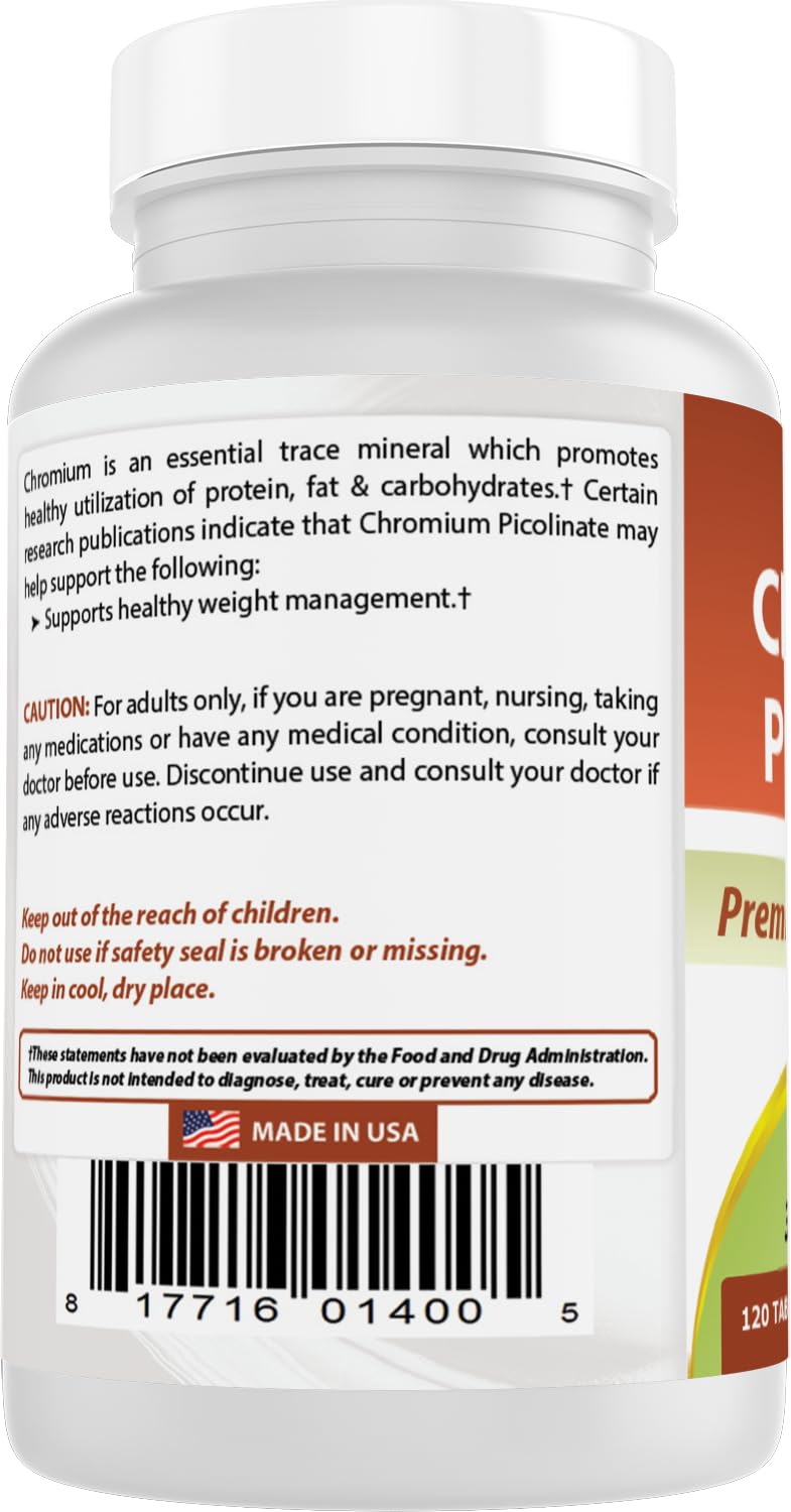 Best Naturals Chromium Picolinate label highlights purity and third-party testing.