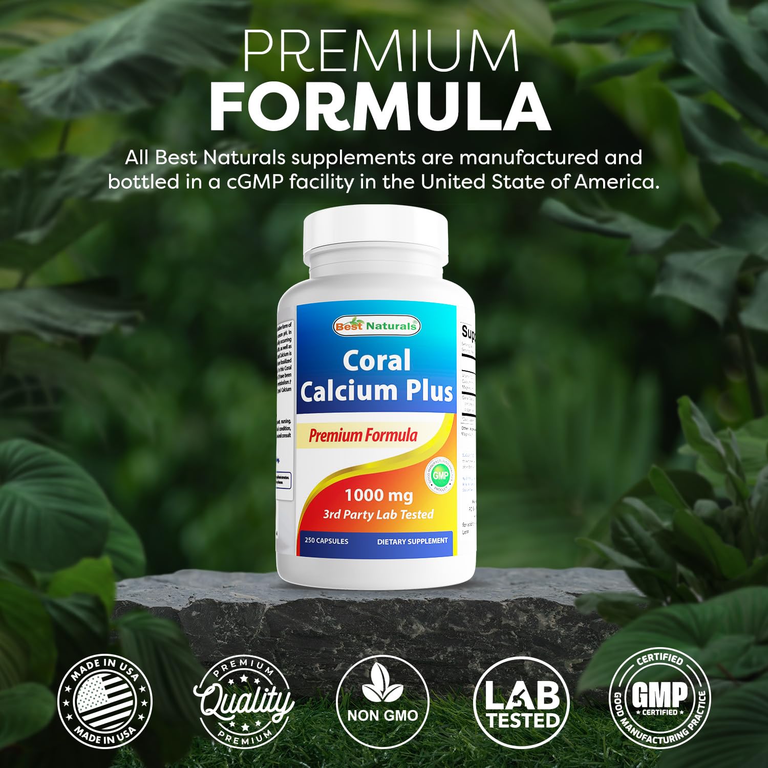 Best Naturals Coral Calcium Plus ingredients page communicates purity and allergen-friendly profile.