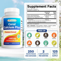 Best Naturals Coral Calcium Plus serving showing 1000 mg per capsule.