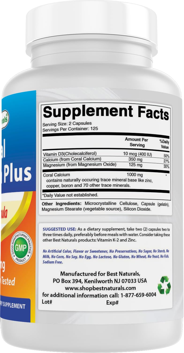 Best Naturals Coral Calcium Plus made in USA with GMP and FDA registration.