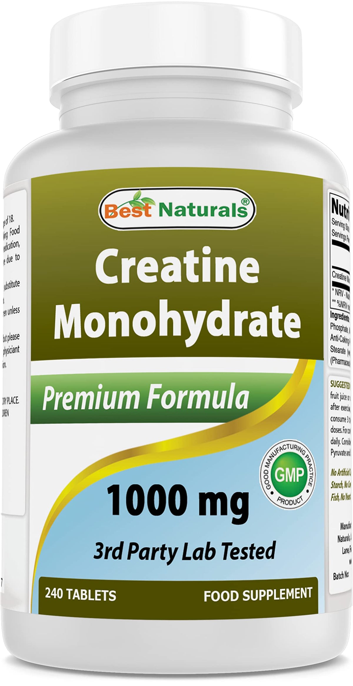 Best Naturals Creatine Monohydrate bottle on shelf highlighting purity for athletes