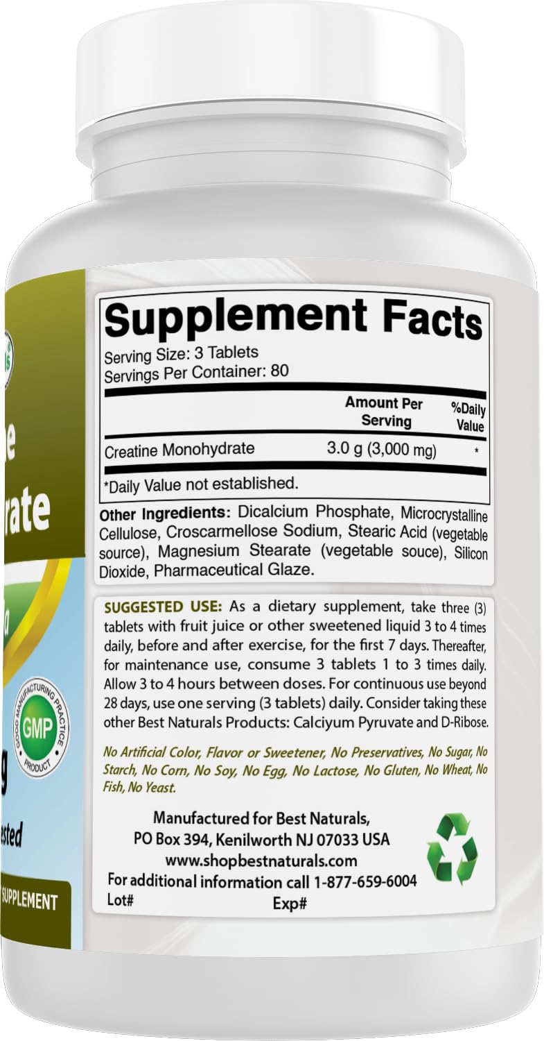 Best Naturals Creatine Monohydrate packaging highlights USA-made quality