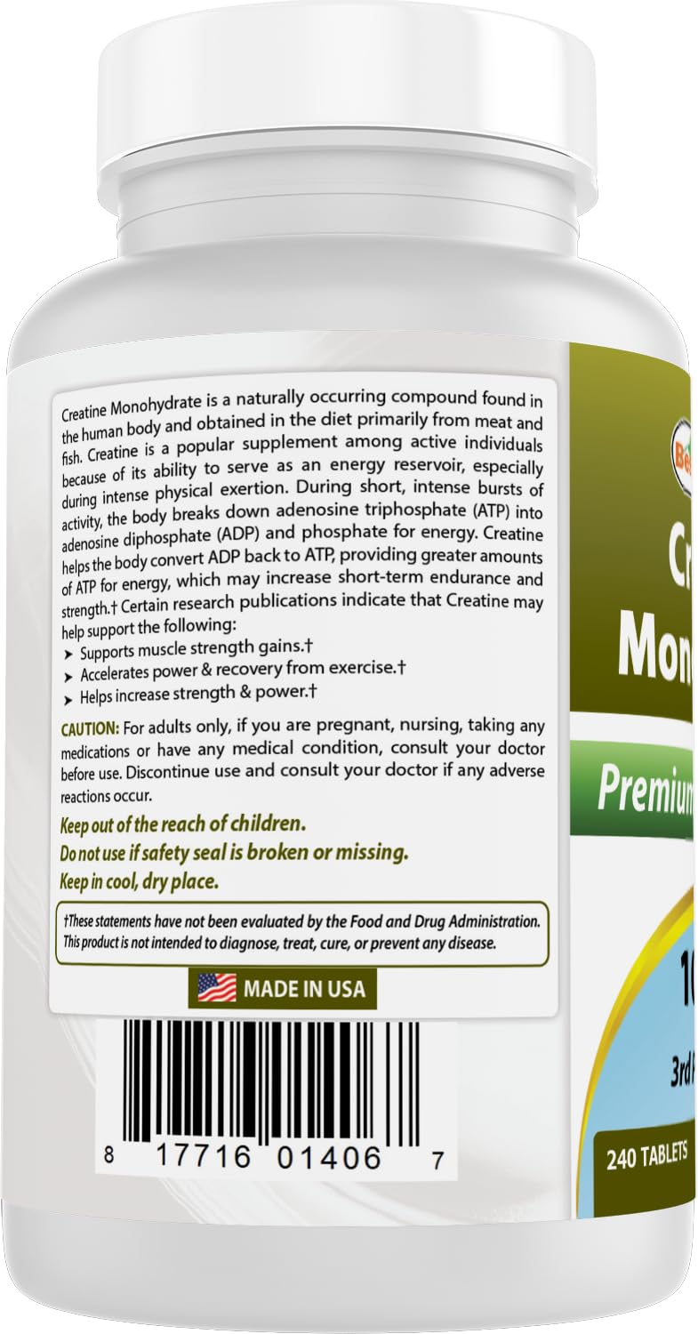 Best Naturals Creatine Monohydrate bottle with cap for simple dosing