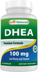 Best Naturals DHEA 100mg capsules on white background for daily wellness support.