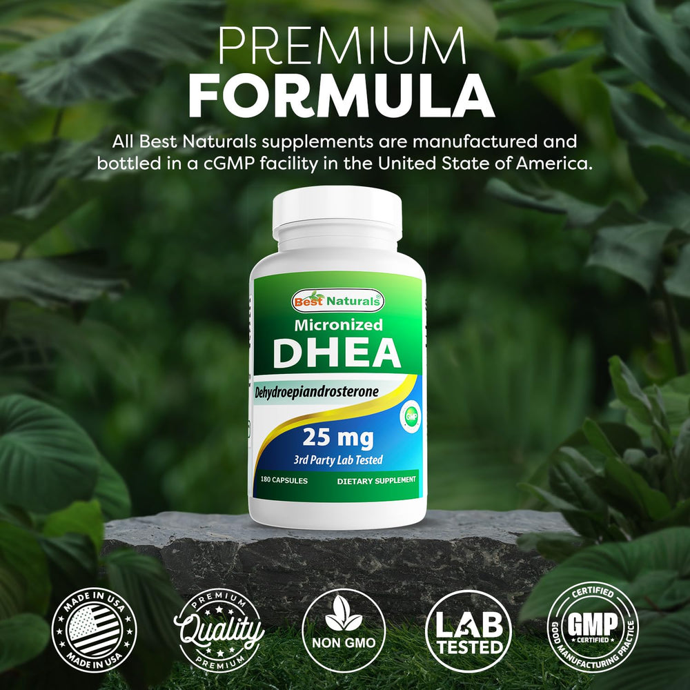 Best Naturals DHEA lab-tested badge on packaging signals quality assurance