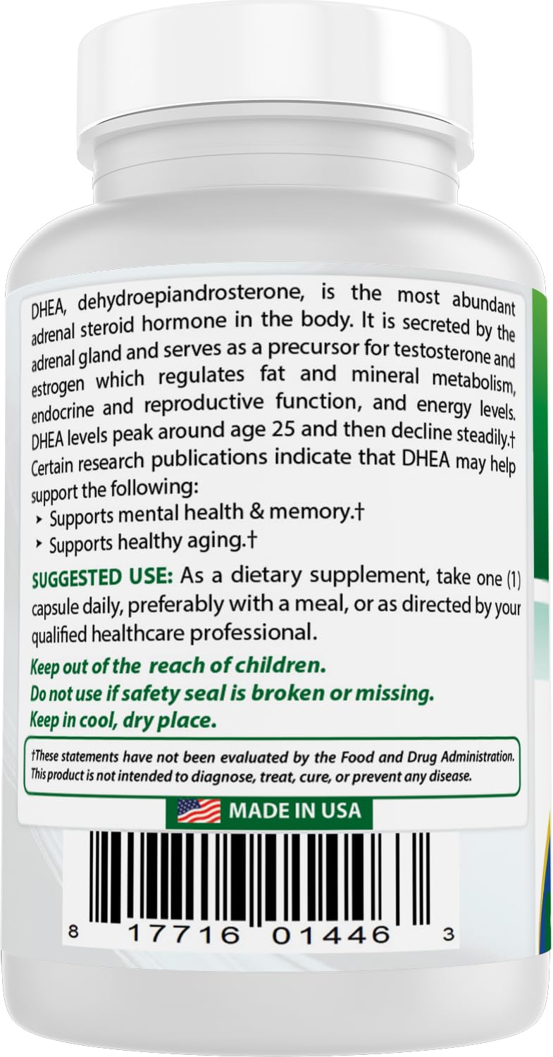 Best Naturals DHEA seal and label showing purity and testing.