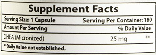 Best Naturals DHEA supplement facts panel shows ingredients and serving info