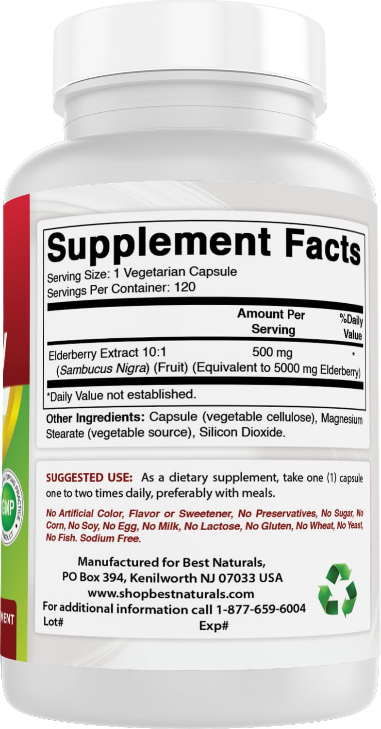 Best Naturals Elderberry packaging USA-made badge communicates GMP and safety.