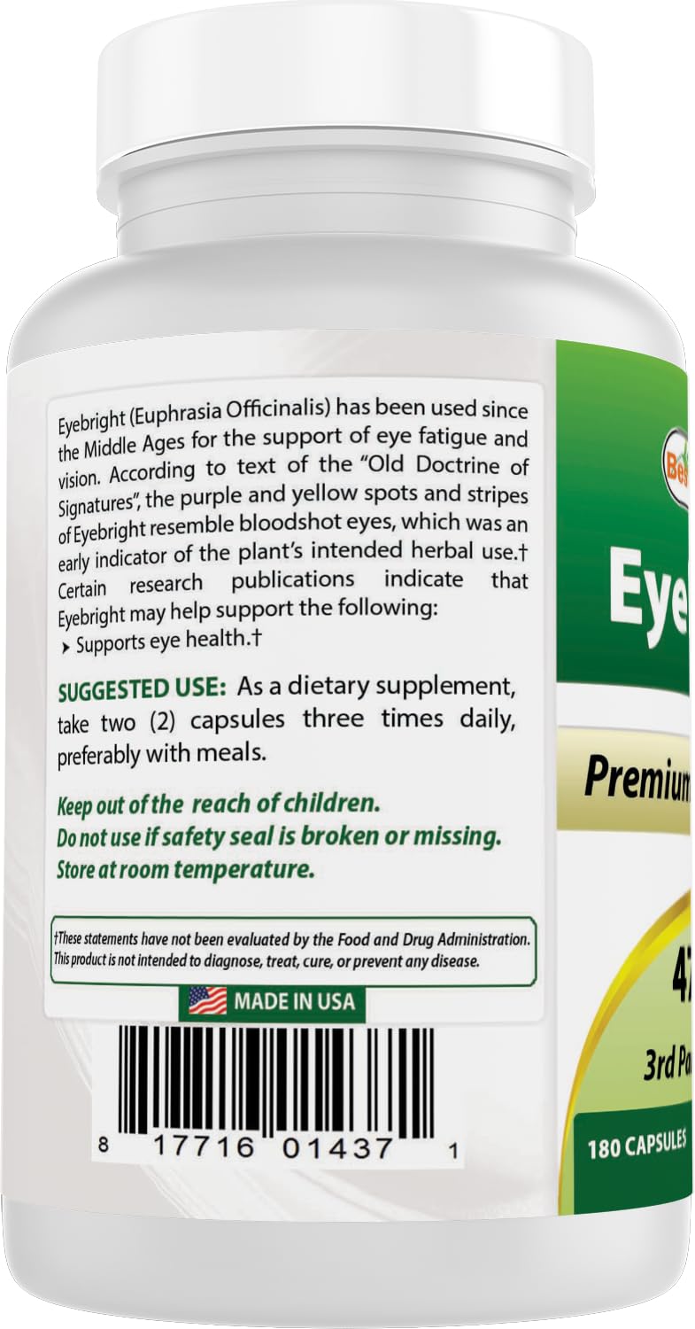 Best Naturals Eyebright bottle highlights 180 capsules in the package.