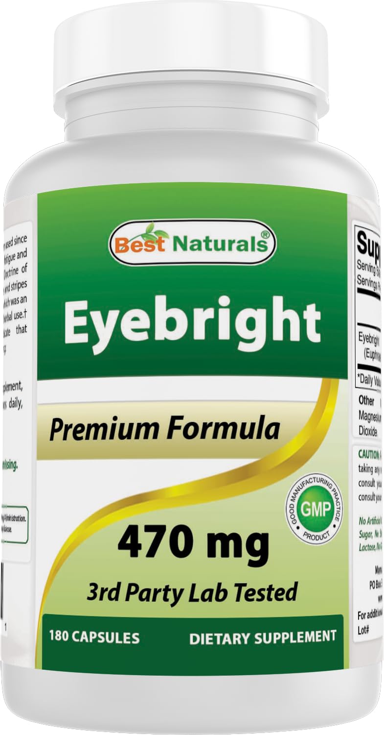 Best Naturals Eyebright 470 mg bottle—high-potency capsules for daily use.