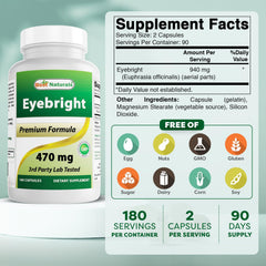 Best Naturals Eyebright label close-up with clear allergen-free information.
