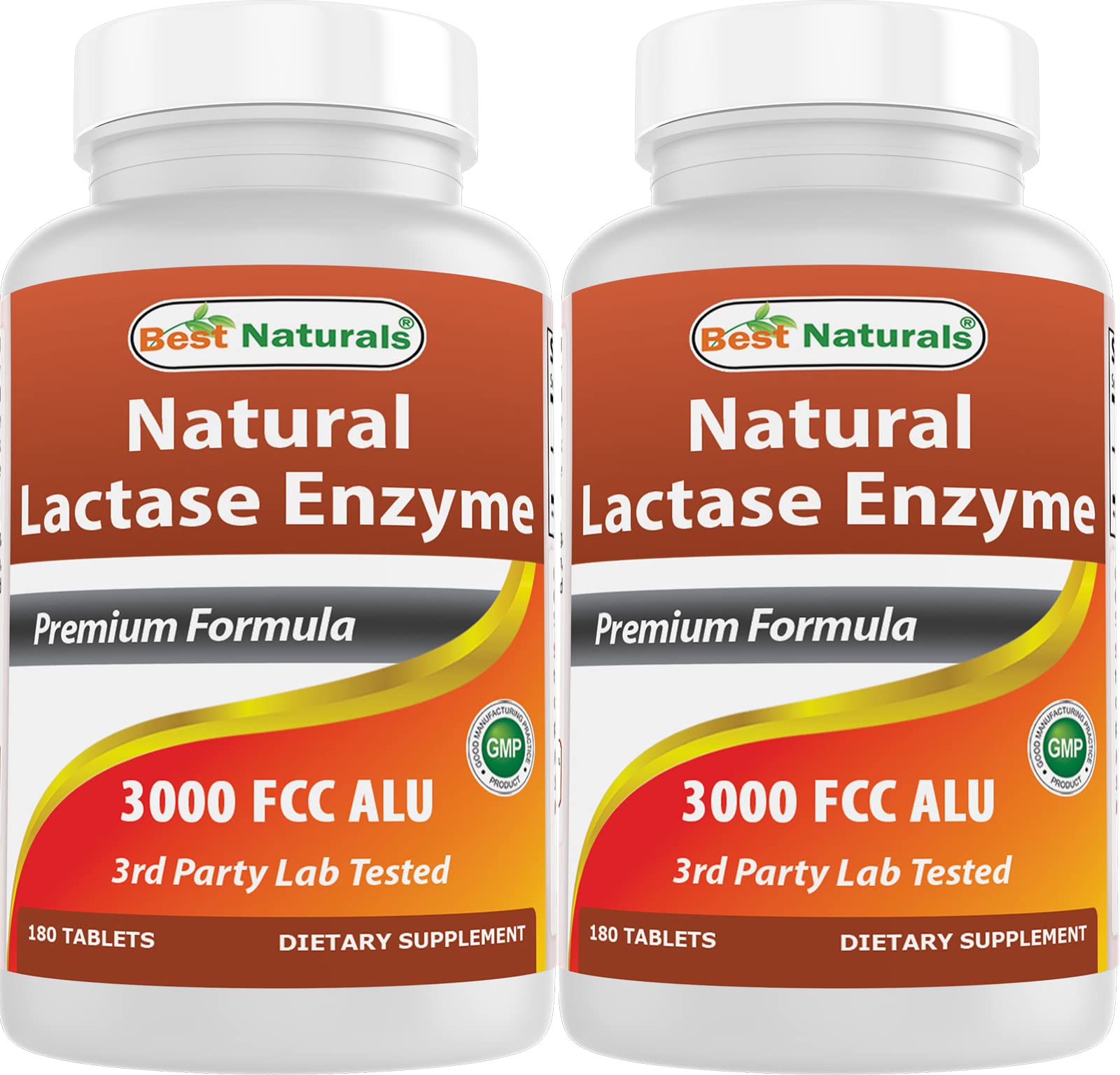 Best Naturals lactase bottle front highlighting 180 tablets for dairy digestion