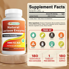 Best Naturals lactase enzyme tablet front label shows bottle and cap for dairy comfort