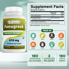 Best Naturals Fenugreek Seed 610mg capsules ready for everyday use and travel