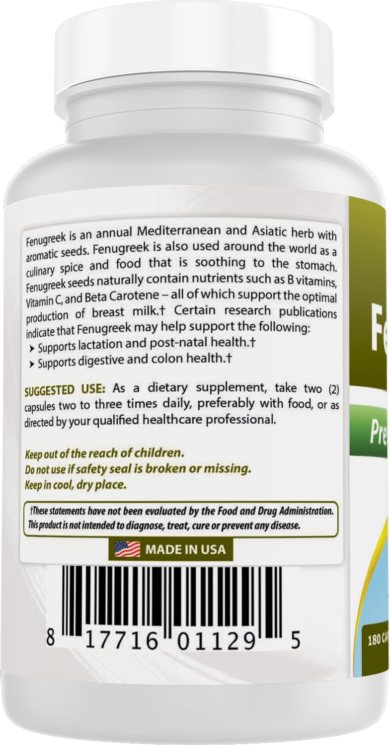 Best Naturals Fenugreek Seed 610mg bottle manufactured in USA with GMP standards