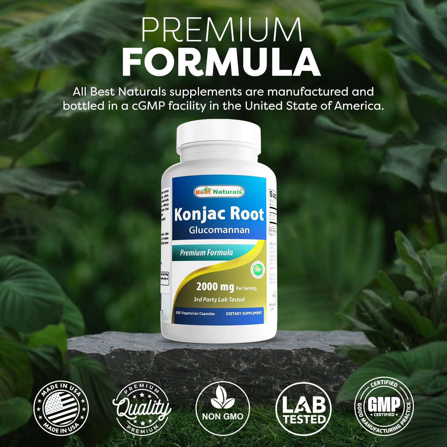 Close-up of konjac glucomannan root ingredient list