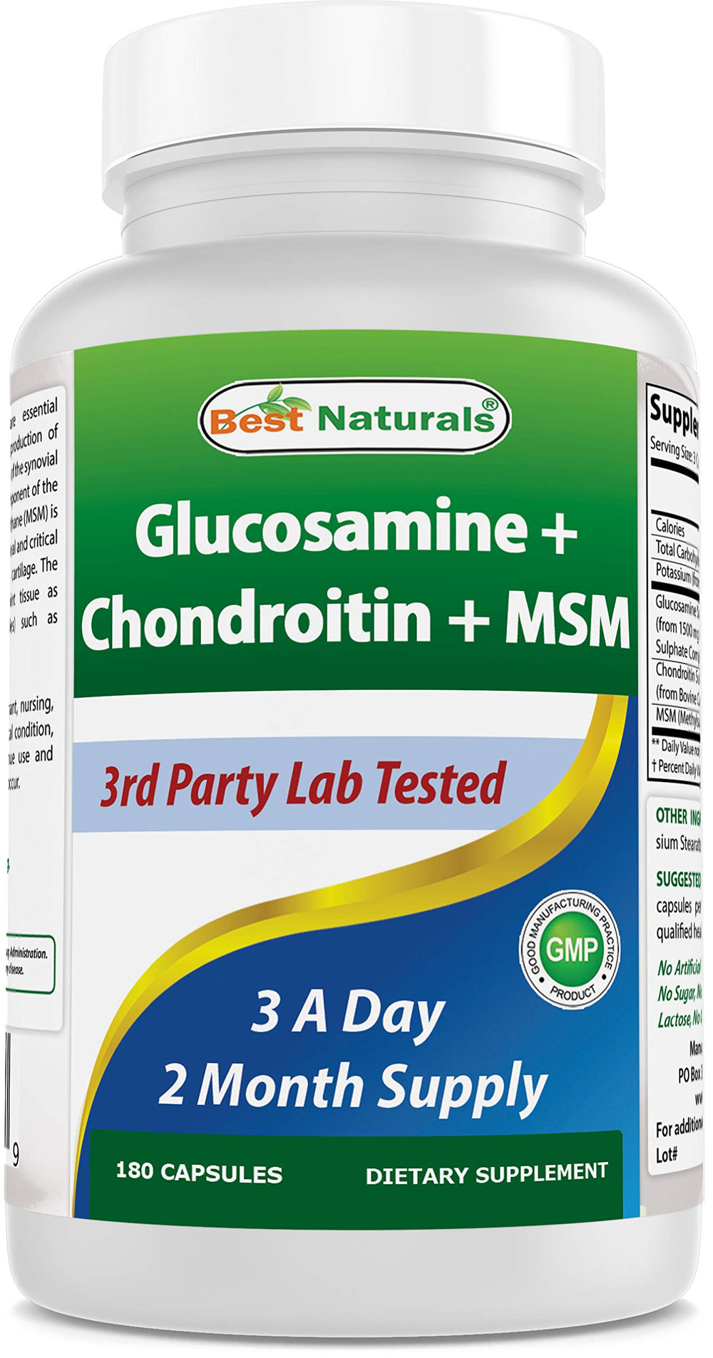 Best Naturals glucosamine chondroitin MSM bottle closeup for reliable joint support