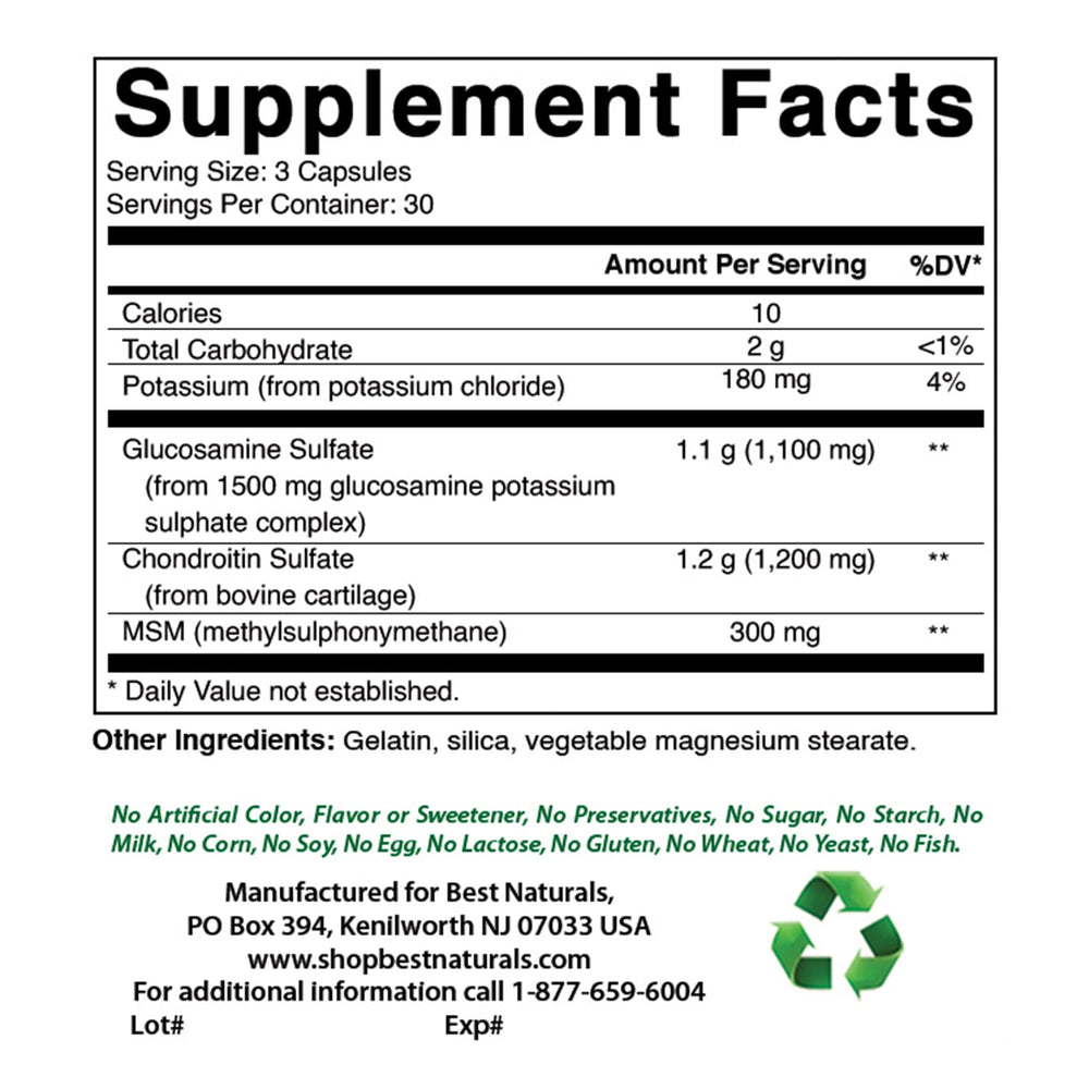 Best Naturals capsules close-up highlights daily mobility with this msm blend.