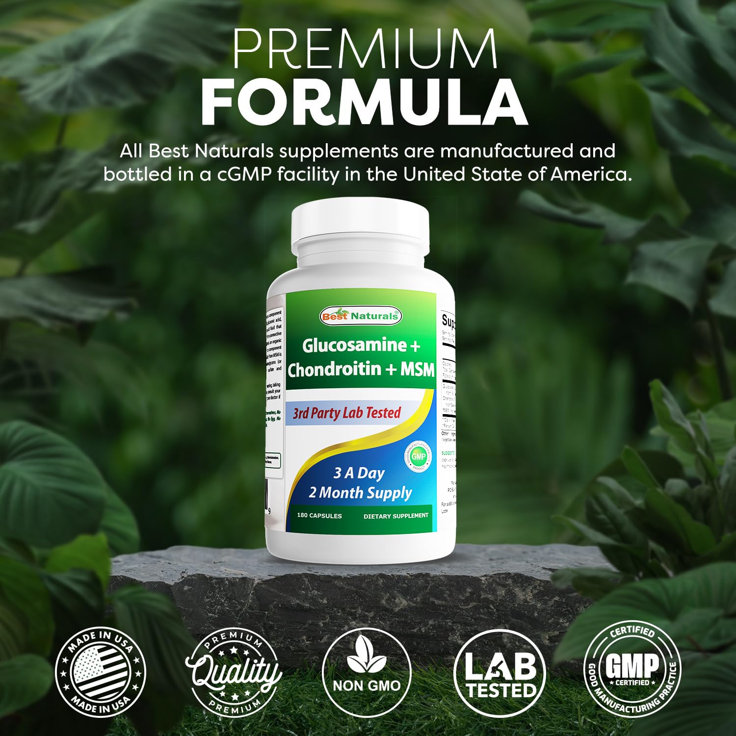 Best Naturals Glucosamine Chondroitin MSM capsule clean-label, artificial-free formula for sensitive diets.
