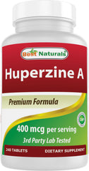 Best Naturals Huperzine A 400 mcg bottle front showing gluten-free, non-GMO formula.