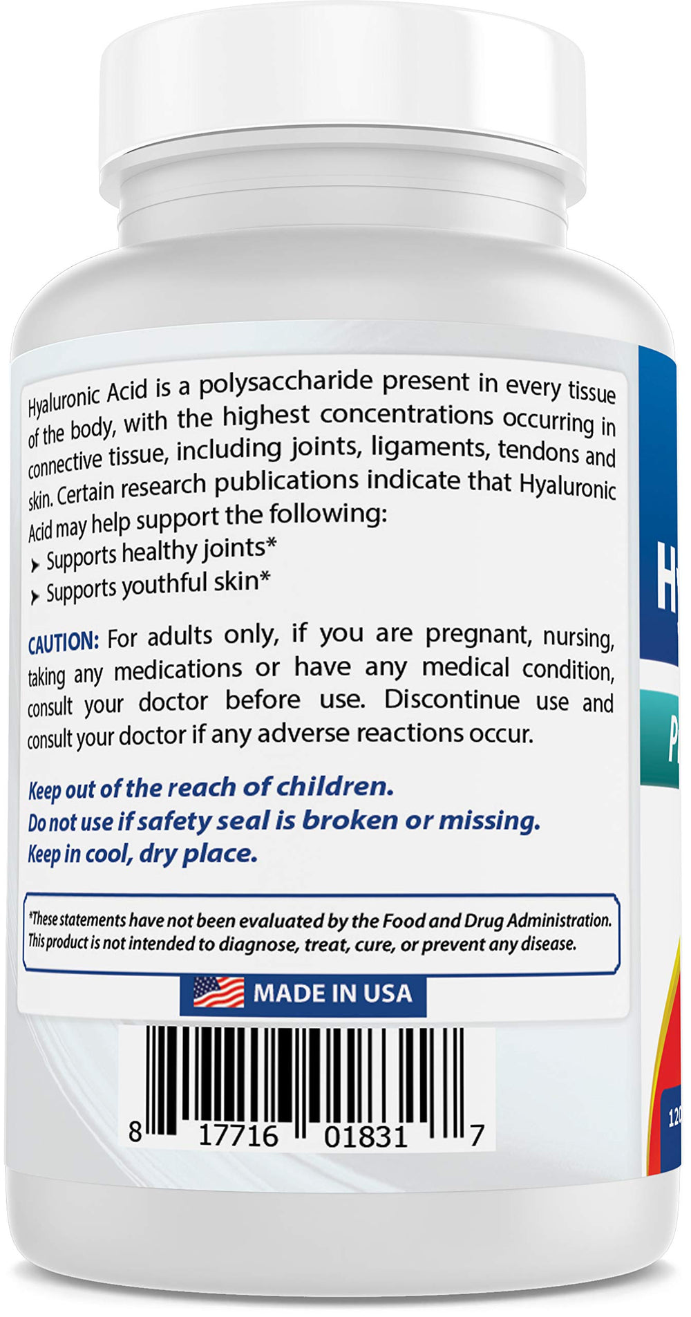 Best Naturals Hyaluronic Acid bottle image features USA GMP compliant manufacturing