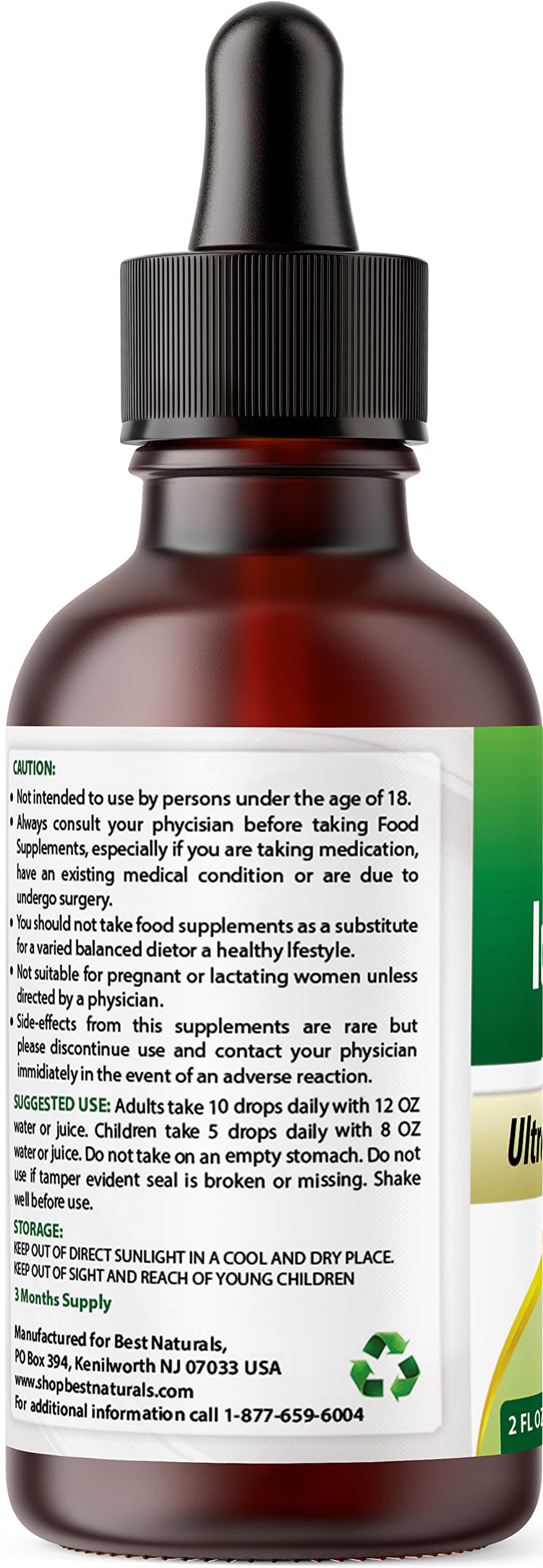 Close-up of glass bottle label highlighting purity and non-GMO.